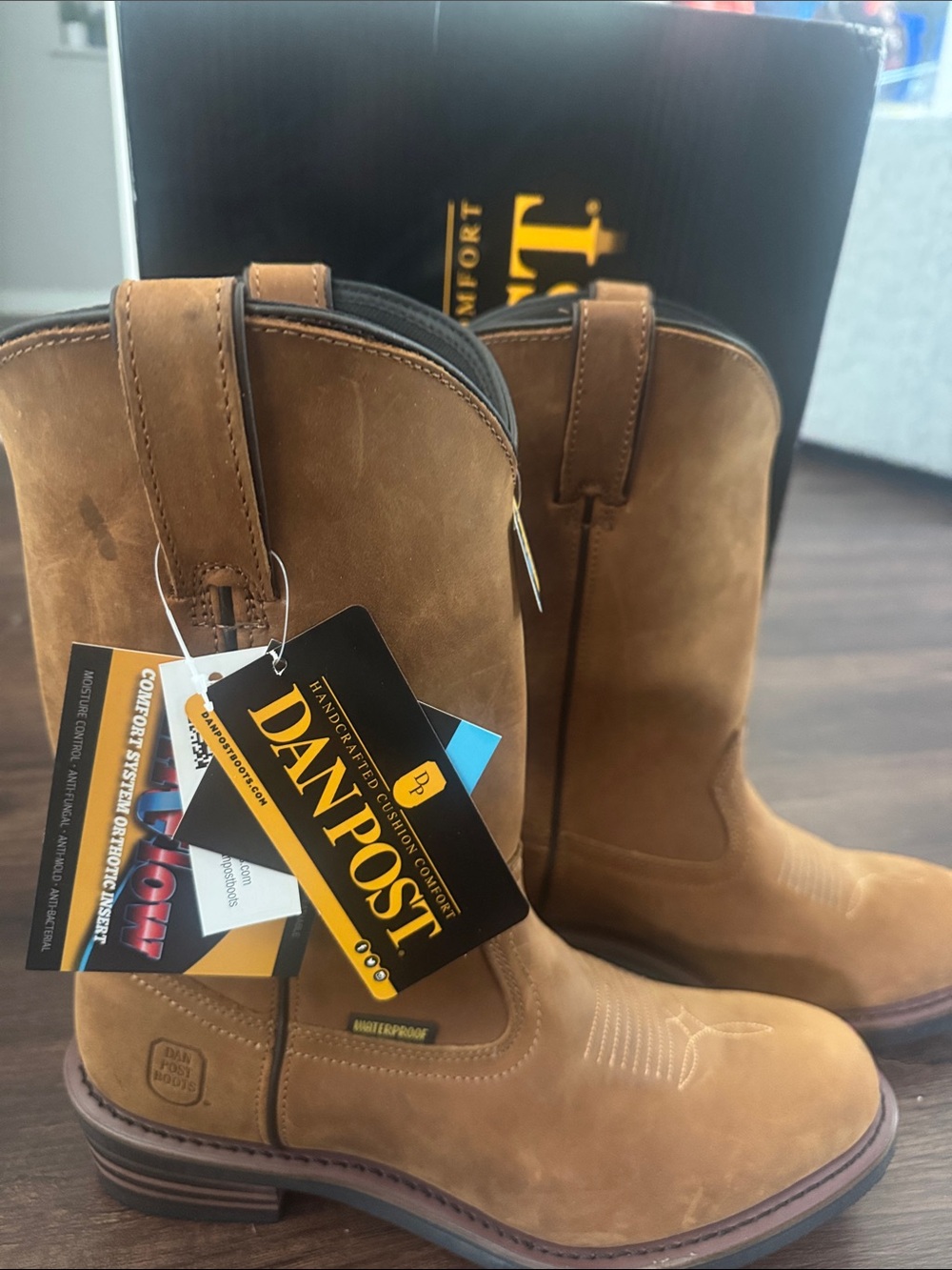 Dan Post Tan Leather Pull-On Western Work Boots